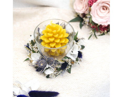 Bougeoir cire d'abeille et fleurs bleues